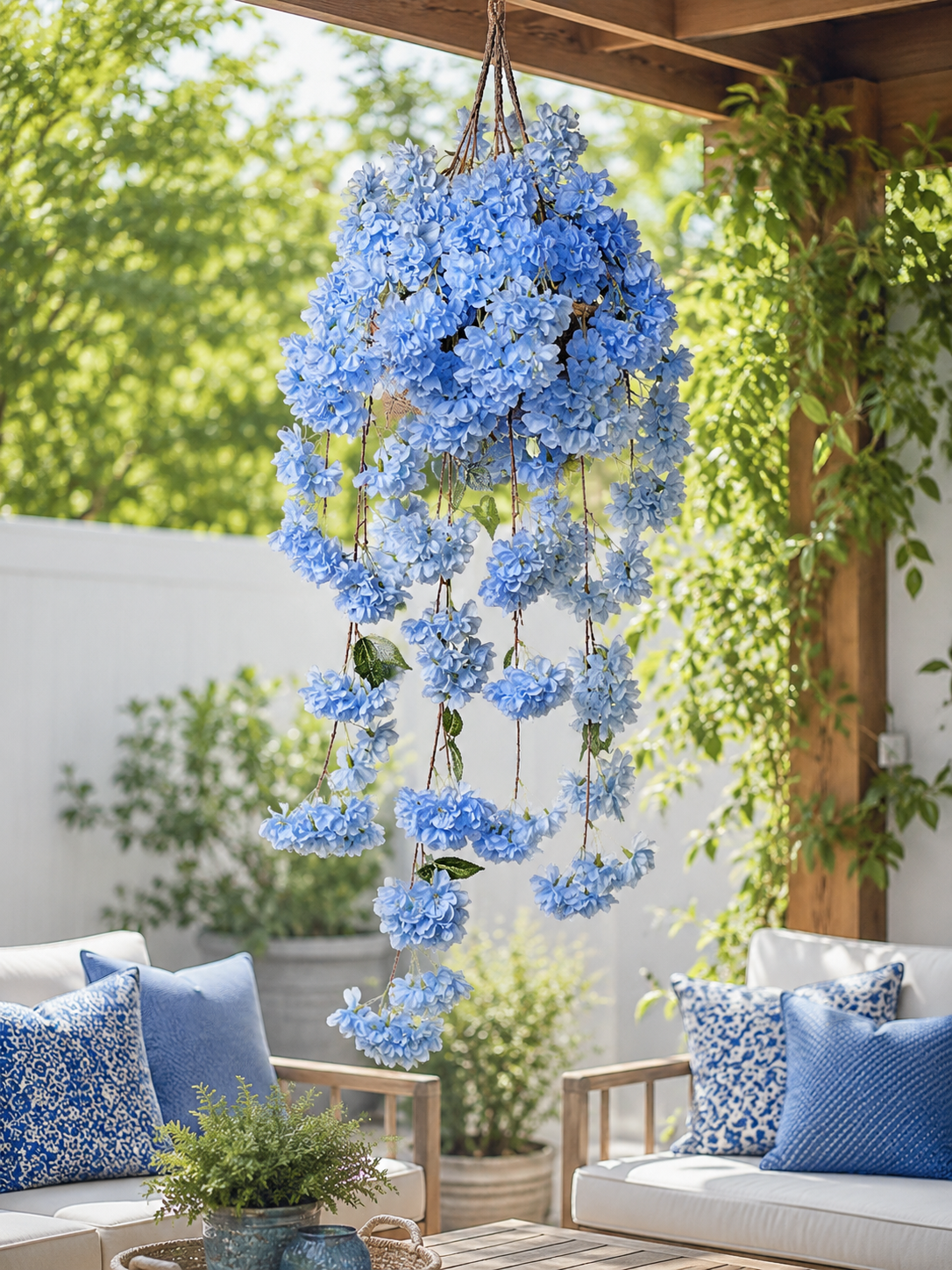 39.5" Silk Cherry Blossom Bush Light Blue