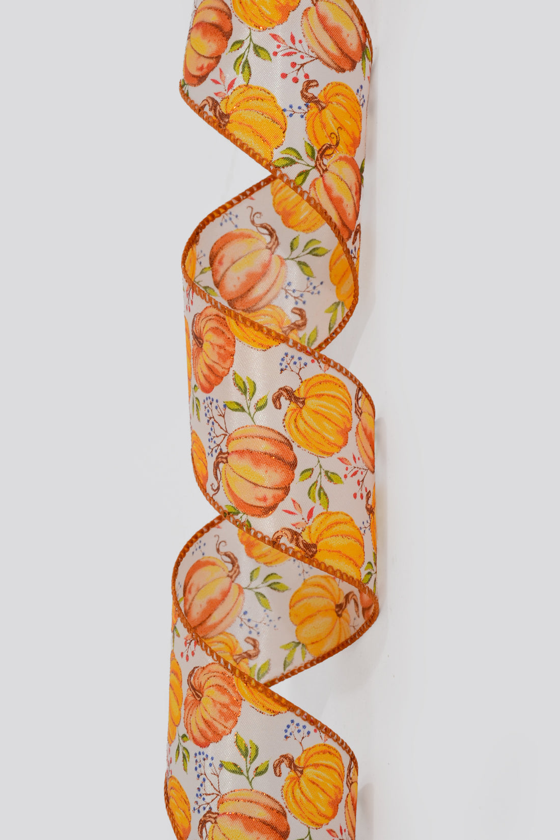 2.5" X 50Yds Wired Ivory Satin/Pumpkins Ribbon