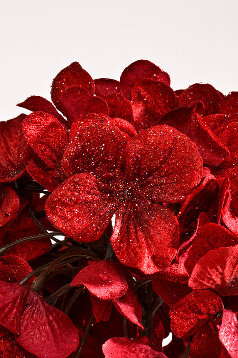 28" Glitter Hydrangea Stem Red