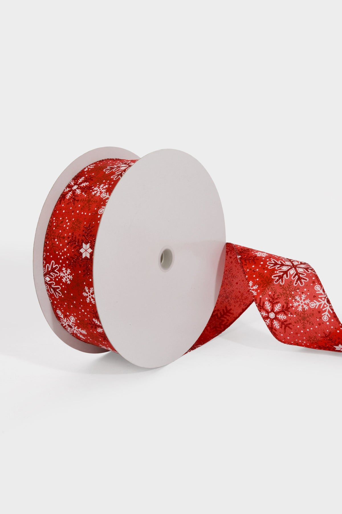 2.5" X 50Yds Satin/Glitter Snowflakes Ribbon Red-White