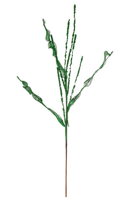 29" Glitter Curly Spray Dark Green