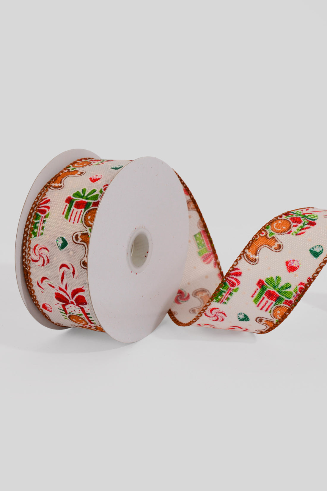 1.5" x 10Y Wired Ivory Linen/Gingerbread Presents