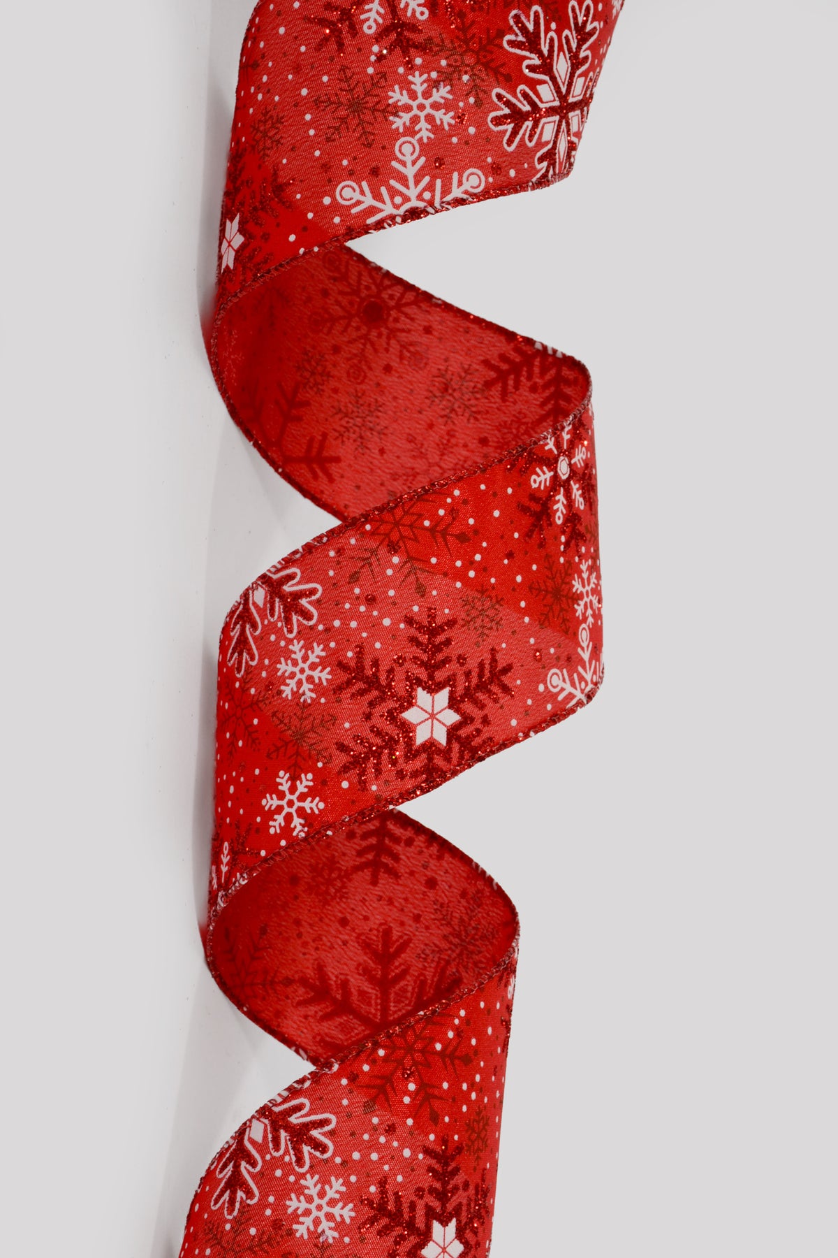 2.5" X 50Yds Satin/Glitter Snowflakes Ribbon Red-White