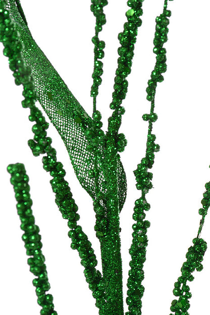 29" Glitter Curly Spray Dark Green