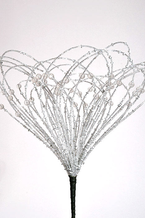20" Beaded Jewel Flower Burst Stem Silver