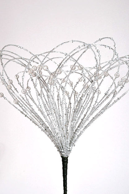 20" Beaded Jewel Flower Burst Stem Silver