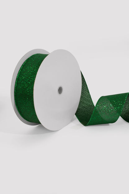 2.5" X 50Yds Glittered Satin Ribbon Emerald/Green