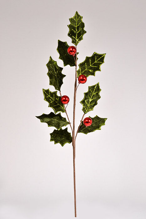 27" Velvet Holly Leafs pray with Ball Dark Green/Red