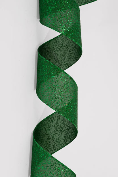 2.5" X 50Yds Glittered Satin Ribbon Emerald/Green