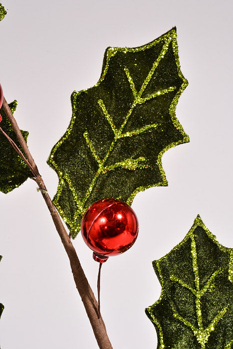 27" Velvet Holly Leafs pray with Ball Dark Green/Red