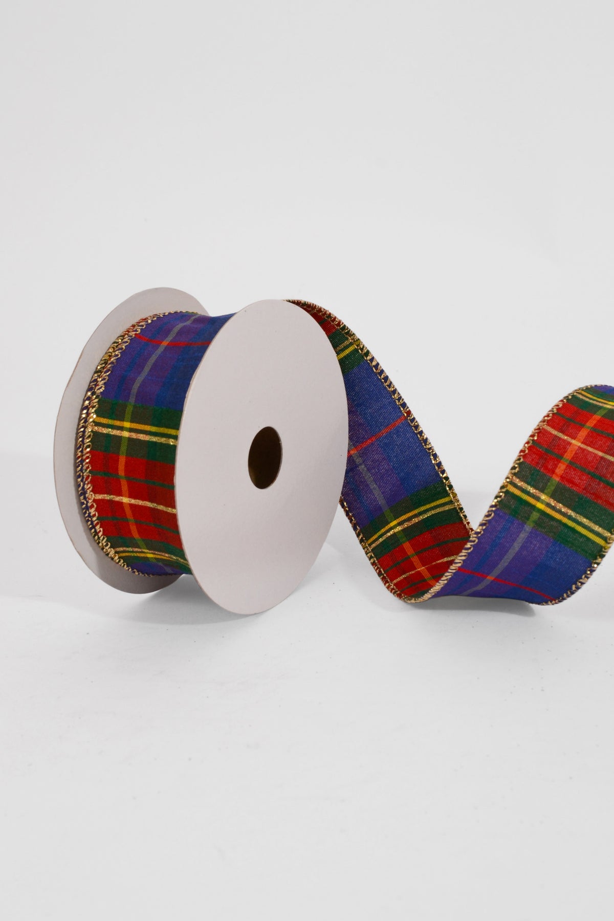 1.5" X 10Yds Wired Faux Dupioni Plaid Ribbon Royal Blue-Green-Red-Yellow