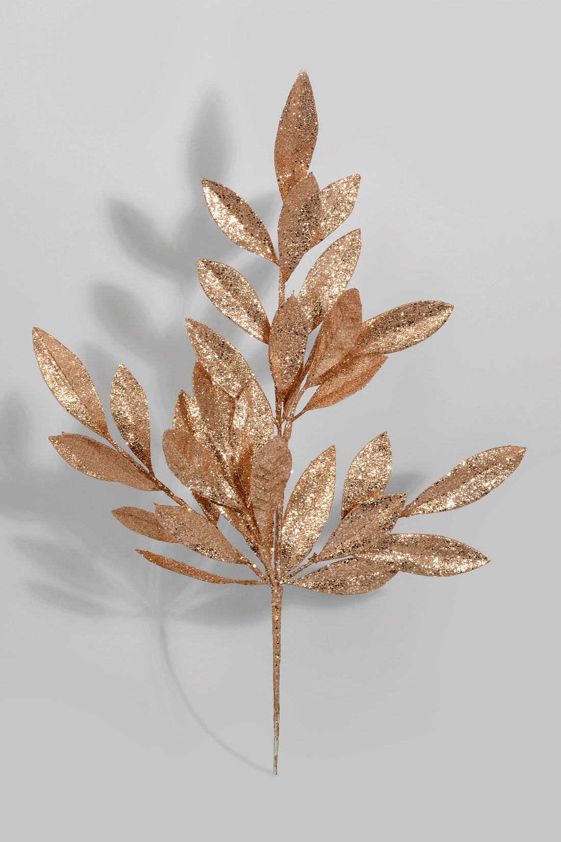 21" Glittered Bay Leaf Spray Rose Gold