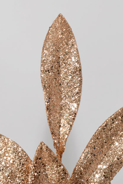 21" Glittered Bay Leaf Spray Rose Gold