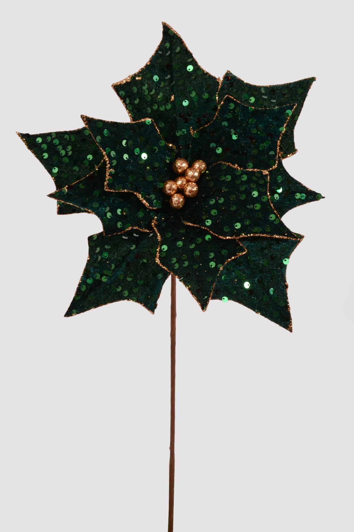 23" Sequin Poinsettia Stem Green