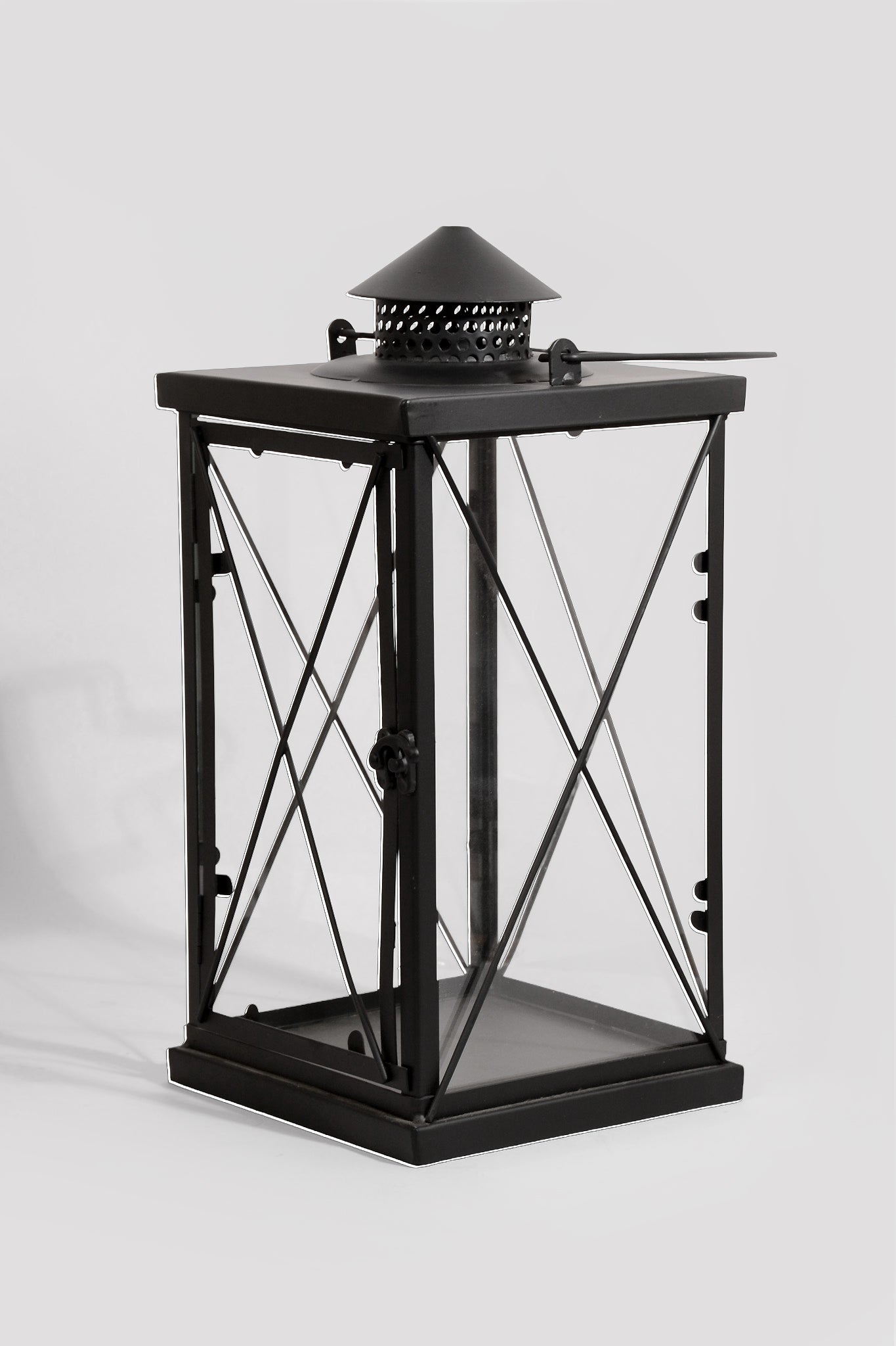 7" X 16" Metal &amp; Glass Candle Lantern Brown/copper