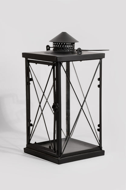 7" X 16" Metal &amp; Glass Candle Lantern Brown/copper