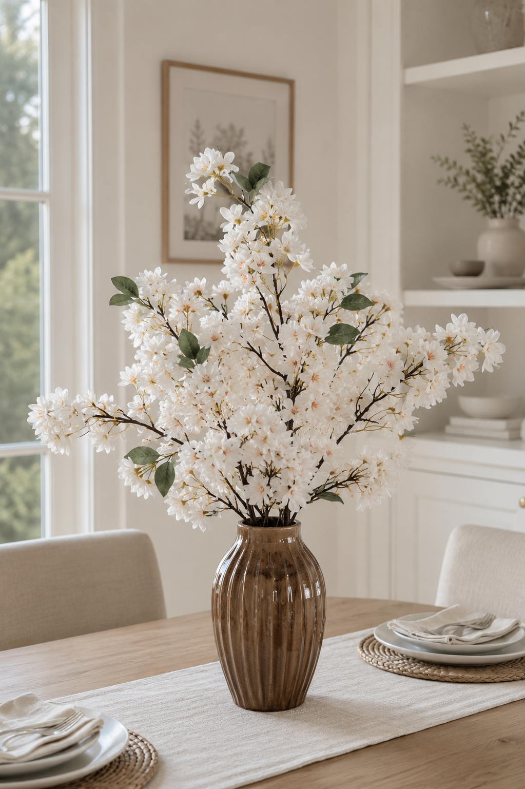 36" Silk Cherry Blossom Spray White