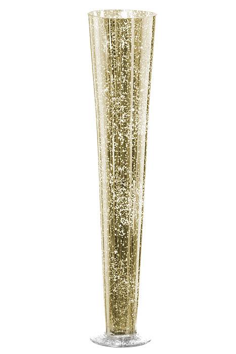 4.25&quot; X 19.5&quot;trumpet  Glass Vase   Mercury Gold