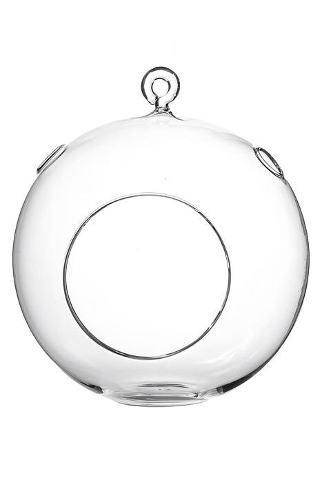 7.5&quot; Hanging Candle Holder Round Glass Clear