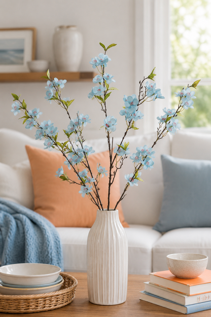 35" Silk Cherry Blossom Spray Blue