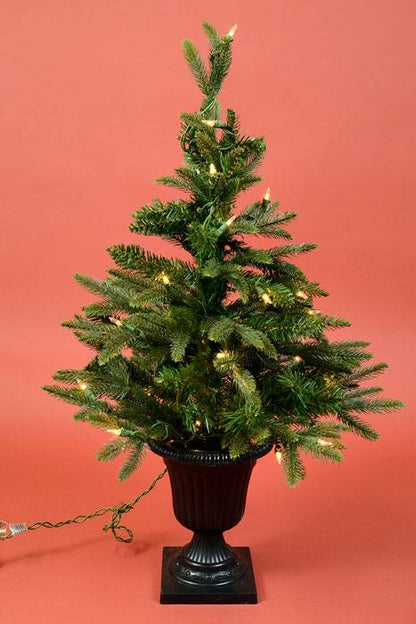 28" Pine Tree In Planter W/35 Lights Green