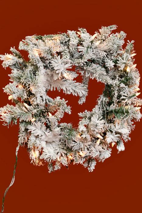 24" Light Flake Vail Wreath Green/white/clear Light Bulbs