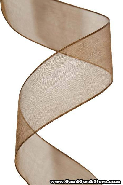 1.5" X 25yds Wired Sheer Ribbon Chocolate