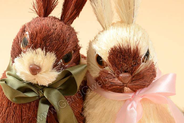 10.5" Sisal Bunny Couple Cream/brown