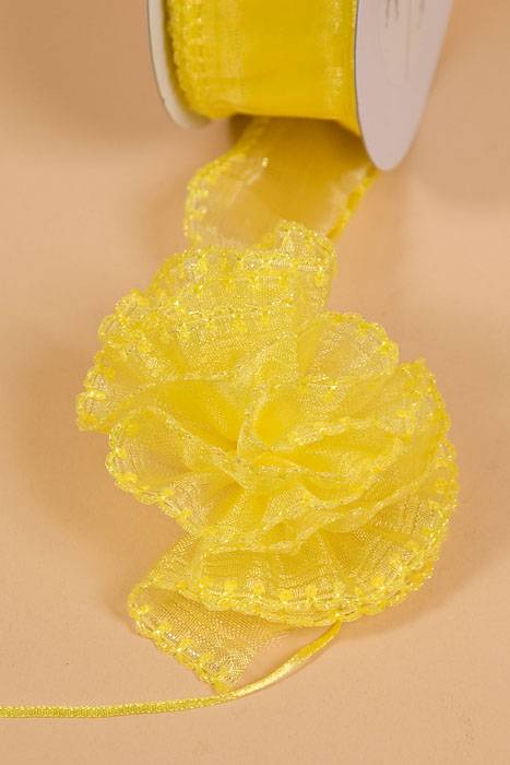 1.5" X 25yds Side Pull Bow W/white Trim Yellow