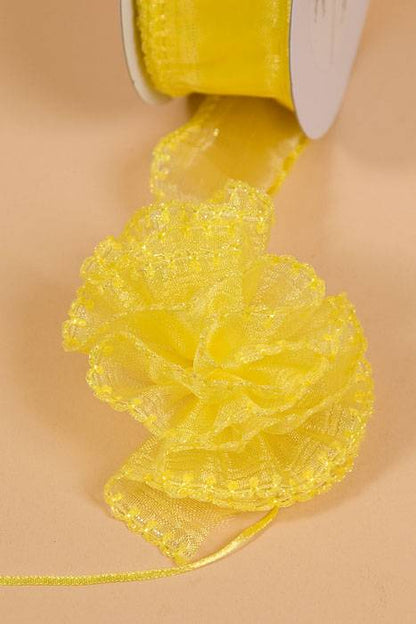 1.5" X 25yds Side Pull Bow W/white Trim Yellow