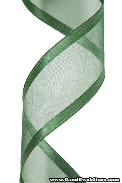Wired Sheer Ribbon W/satin Edge Hunter Green 