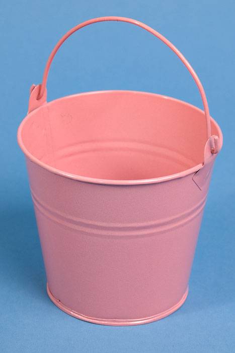 4" X 4.25" Round Metal Bucket W/handle Pink