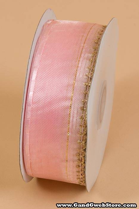 1.5" X 25yds Side Pull Bow W/gold Trim Pink