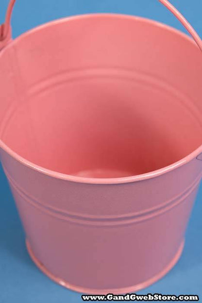 4" X 4.25" Round Metal Bucket W/handle Pink