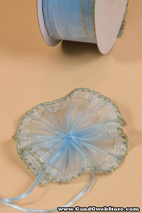 1.5" X 25yds Side Pull Bow W/gold Trim Light Blue