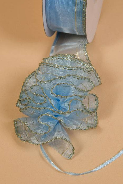 1.5" X 25yds Side Pull Bow W/gold Trim Light Blue