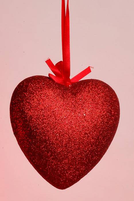 5.5" Glitter Solid Heart Hanging Red
