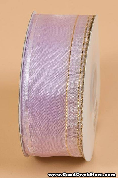 1.5" X 25yds Side Pull Bow W/gold Trim Lavender