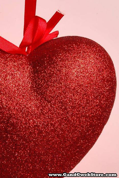 5.5" Glitter Solid Heart Hanging Red