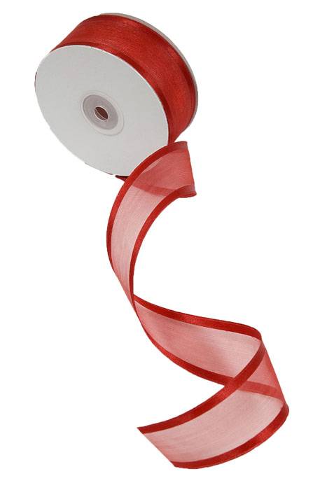 Wired Sheer Ribbon W/satin Edge Red 