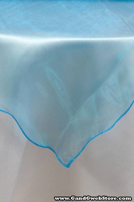 80" X 80" Square Organza Table Cover W/ruffle Edge Turquoise