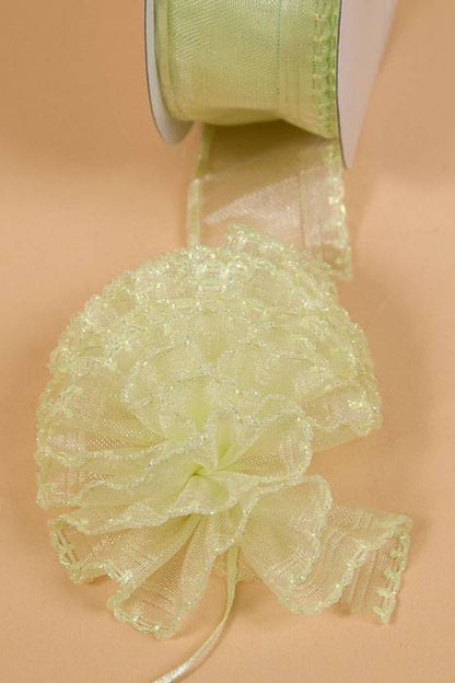 1.5" X 25yds Side Pull Bow W/white Trim Mint