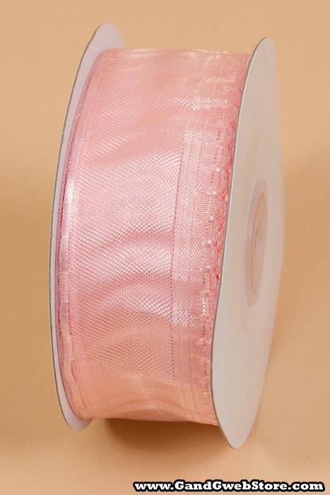 1.5" X 25yds Side Pull Bow W/white Trim Pink