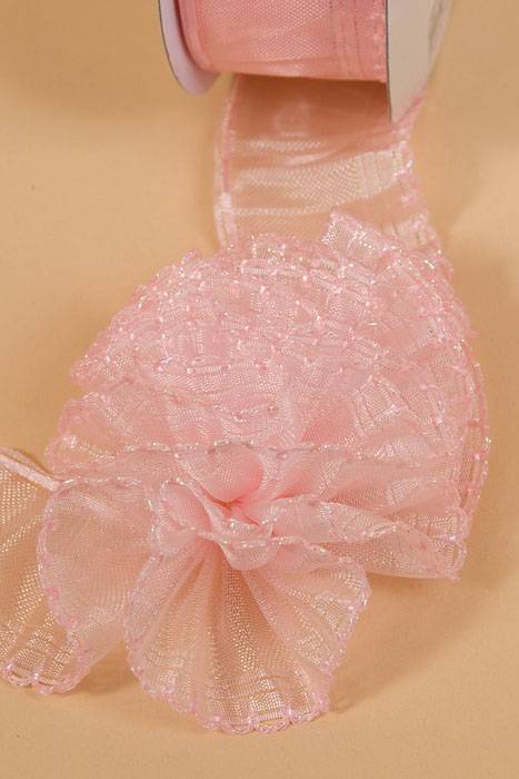 1.5" X 25yds Side Pull Bow W/white Trim Pink