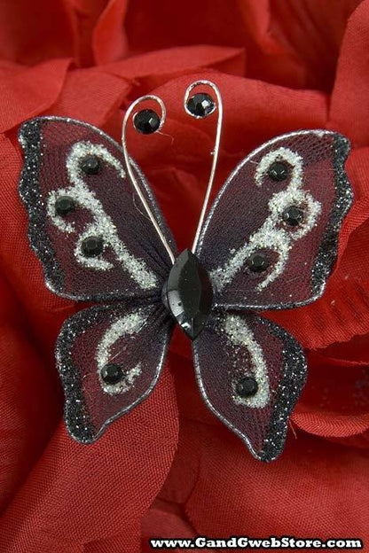2.25" Wired Decorated Butterfly Black Pkg/20