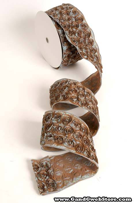 4&quot; X 10yds Taffeta Rose Wire Ribbon Brown/gray