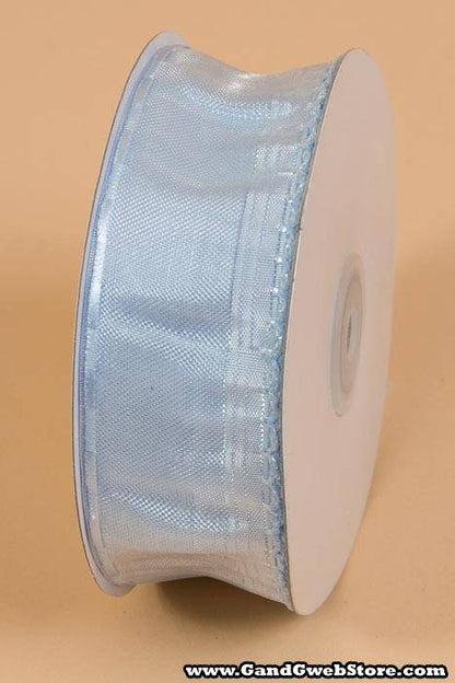 1.5" X 25yds Side Pull Bow W/white Trim Light Blue