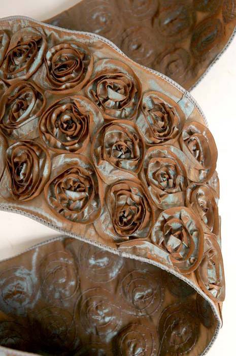 4&quot; X 10yds Taffeta Rose Wire Ribbon Brown/gray