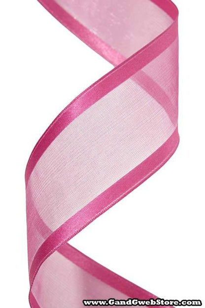 Wired Sheer Ribbon W/satin Edge Hot Pink 