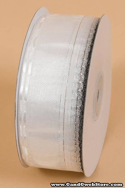 1.5" X 25yds Side Pull Bow W/silver Trim White